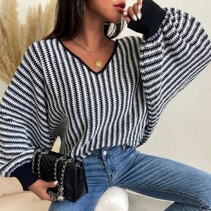 V-Neck Bishop Sleeve Sweater